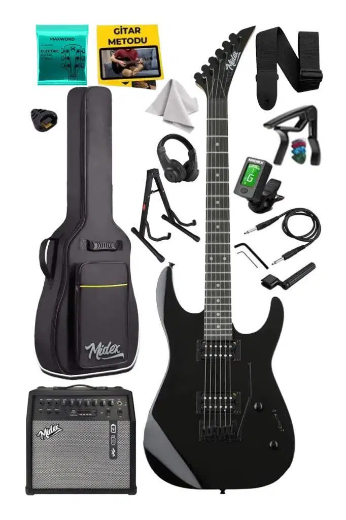Midex Crade-50AMP Black Rosewood Super Strat Kasa HH Yüksek Kaliteli 50W Amfili Elektro Gitar Seti