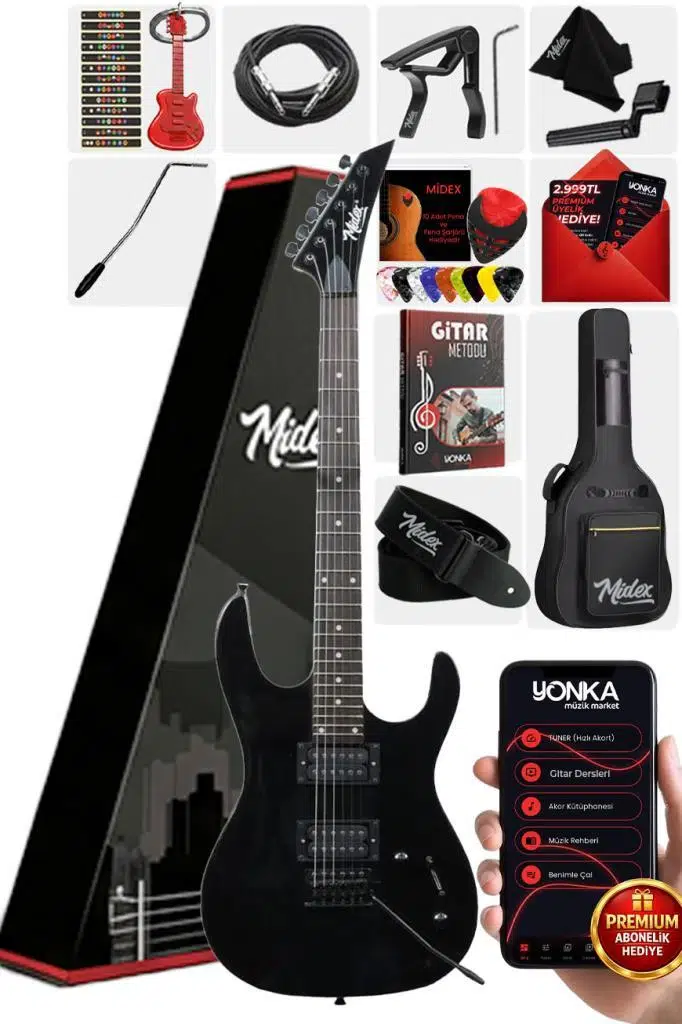 Midex Crade Black Rosewood Klavye Super Strat Kasa HH Yüksek Kaliteli Elektro Gitar