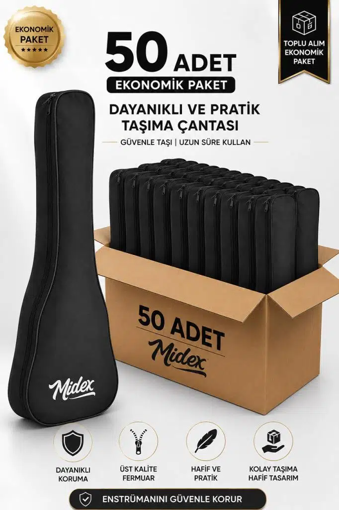Midex CS-24A-50X Concert Ukulele Çantası 50'li Paket Kaliteli Siyah Kılıf (50 Adet)