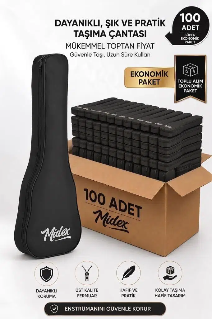 Midex CS-24A-100X Concert Ukulele Çantası 100'lü Paket Kaliteli Siyah Kılıf (100 Adet)