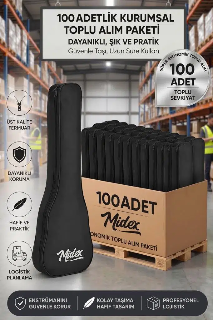 Midex CS-26A-100X Tenör Ukulele Çantası 100'lü Paket Kaliteli Siyah Kılıf (100 Adet)