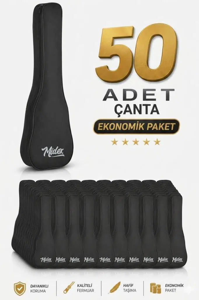 Midex CS-26A-50X Tenör Ukulele Çantası 50'li Paket Kaliteli Siyah Kılıf (50 Adet)