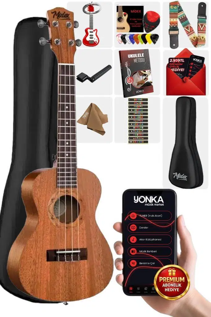 Midex CT-24M Set Maun Concert Ukulele (Metod Nota Sticker Askı Pena)