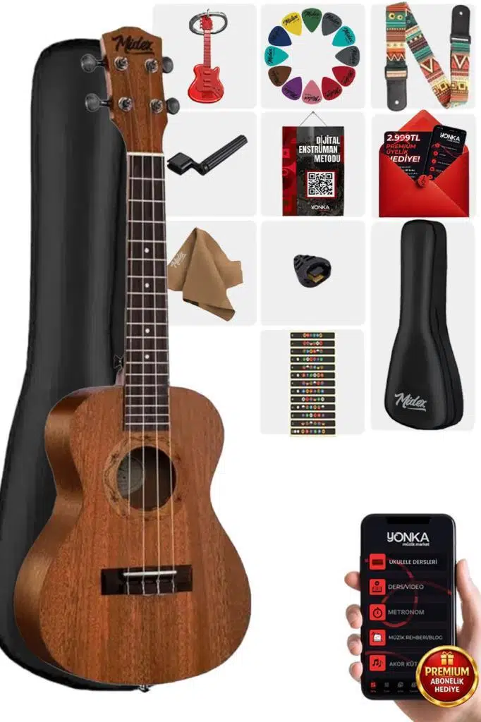Midex CT-24M Set Maun Concert Ukulele (Nota Sticker Askı Pena)