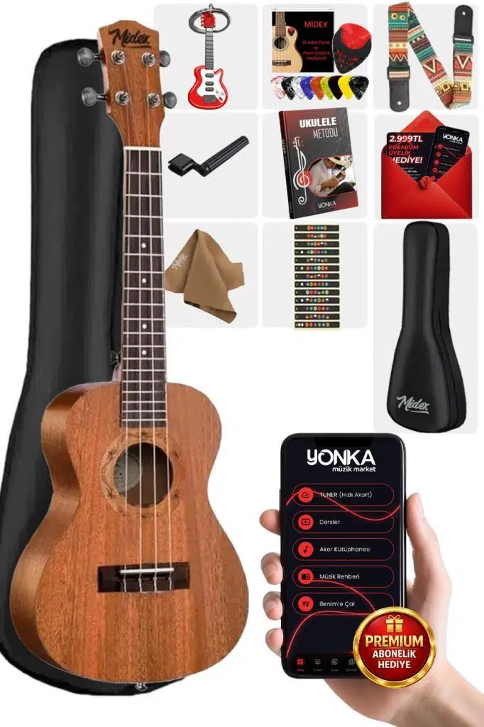 Midex CT-24MC Set Maun Concert Ukulele (Metod Nota Sticker Askı Pena)
