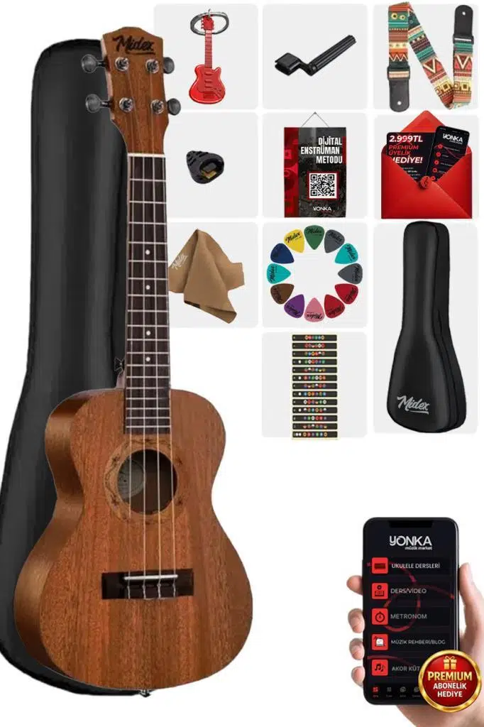 Midex CT-24MC Set Maun Concert Ukulele (Metod Nota Sticker Askı Pena)
