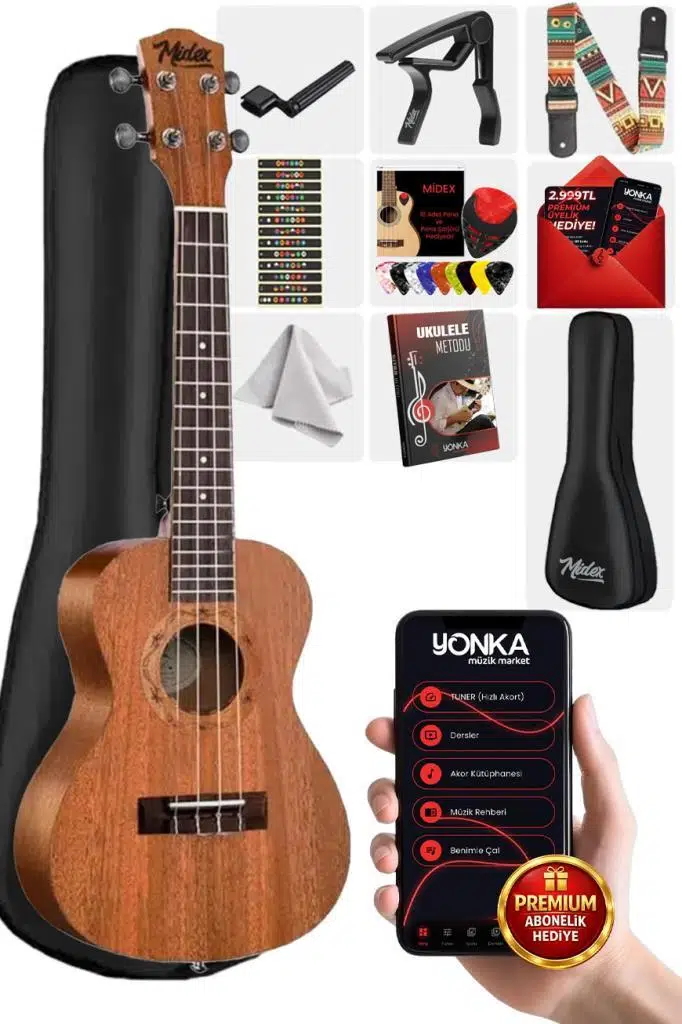 Midex CT-24MC Set Maun Concert Ukulele (Softcase Tuner Capo Metod Nota Sticker Askı Pena)
