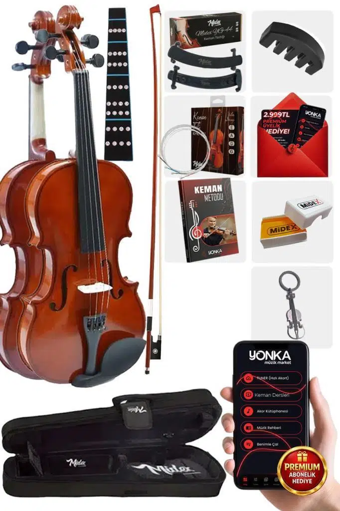 Midex CVL-741-TYS Profesyonel 1/4 Çocuk Kemanı Seti 6-8 Yaş (Yastık Tel Çanta Yay Susturucu Reçine)