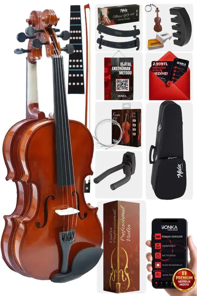 Midex CVL-742-PAK Çocuk Kemanı 8-10 Yaş 1/2 (Yastık Susturucu Çanta Yay Tel Reçine)