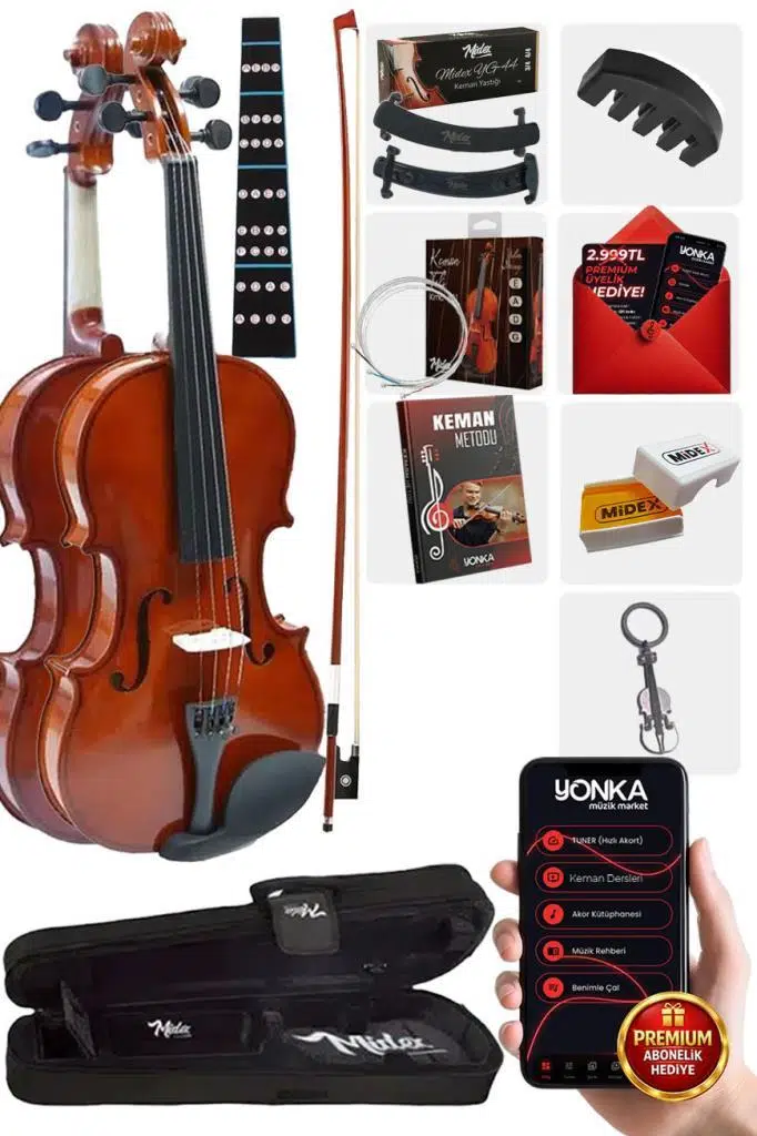 Midex CVL-742-TYS Profesyonel 1/2 Çocuk Kemanı Seti 8-10 Yaş (Yastık Tel Çanta Yay Susturucu Reçine)