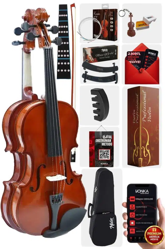 Midex CVL-742-TYS Profesyonel 1/2 Çocuk Kemanı Seti 8-10 Yaş (Yastık Tel Çanta Yay Susturucu Reçine)