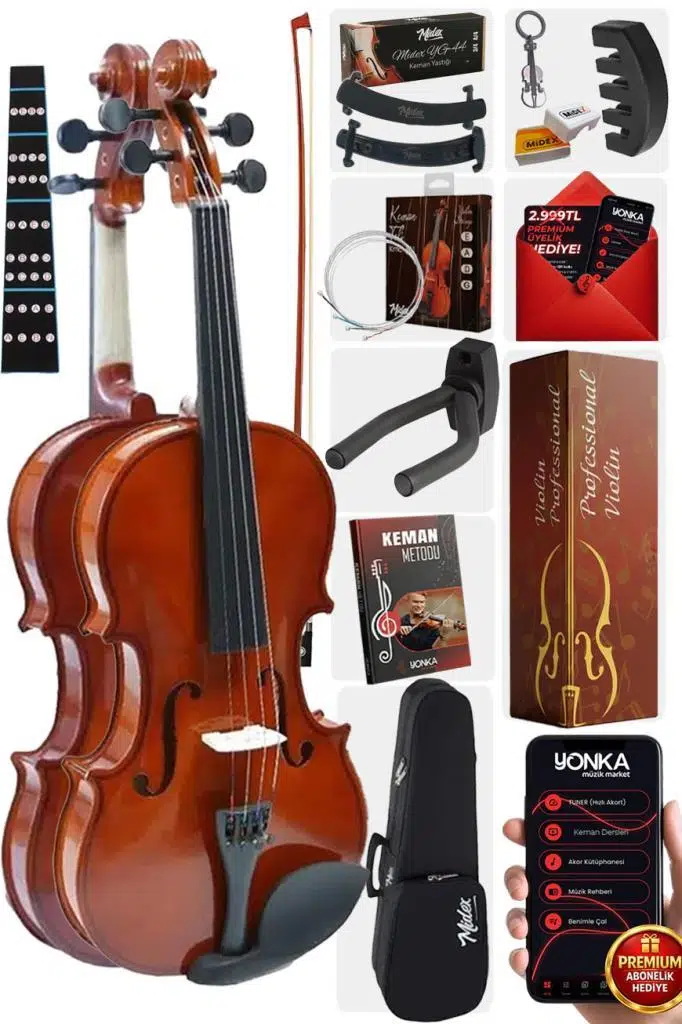 Midex CVL-743-PAK Full Set Çocuk Kemanı Keman 3/4 (Yastık Susturucu Çanta Yay Tel Reçine)