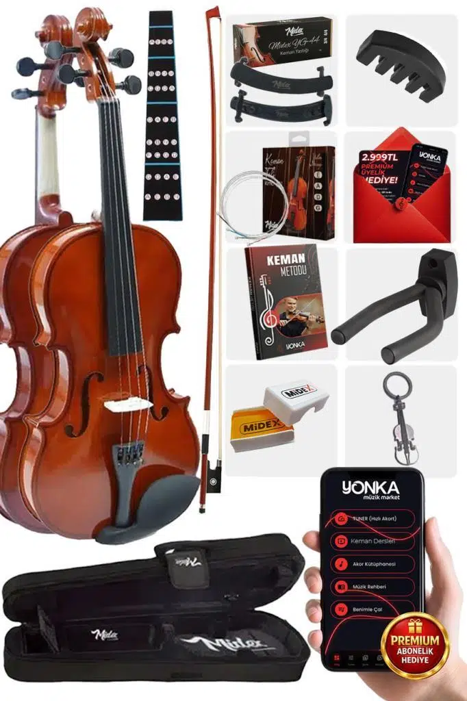 Midex CVL-743-PAK Full Set Çocuk Kemanı Keman 3/4 (Yastık Susturucu Çanta Yay Tel Reçine)