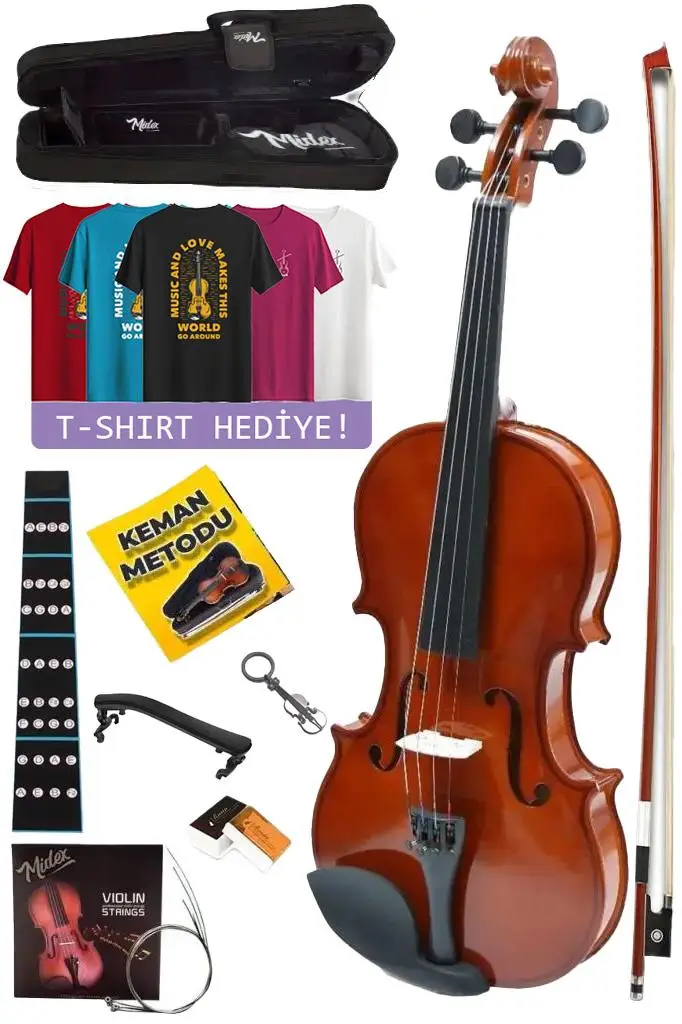 Midex CVL-743-TGIFT Profesyonel Çocuk Kemanı 3/4 10-13 Yaş (T-Shirt Hediye)