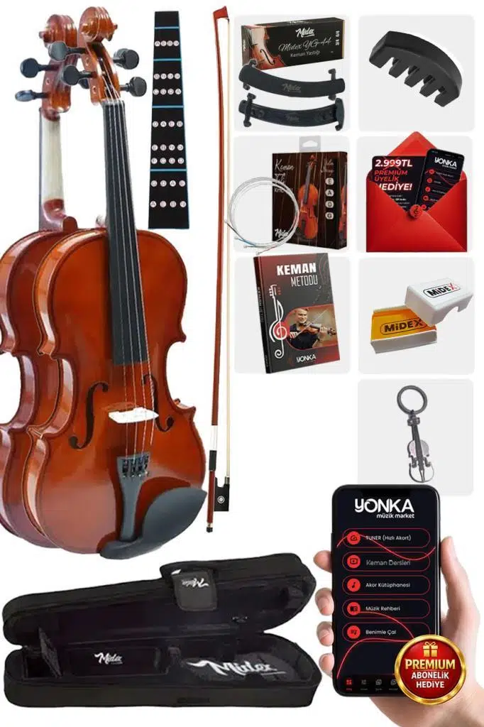 Midex CVL-743-TYS Profesyonel 3/4 Çocuk Kemanı Seti 10-13 Yaş (Yastık Tel Çanta Yay Susturucu Reçine)