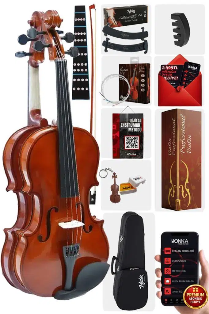 Midex CVL-743-TYS Profesyonel 3/4 Çocuk Kemanı Seti 10-13 Yaş (Yastık Tel Çanta Yay Susturucu Reçine)