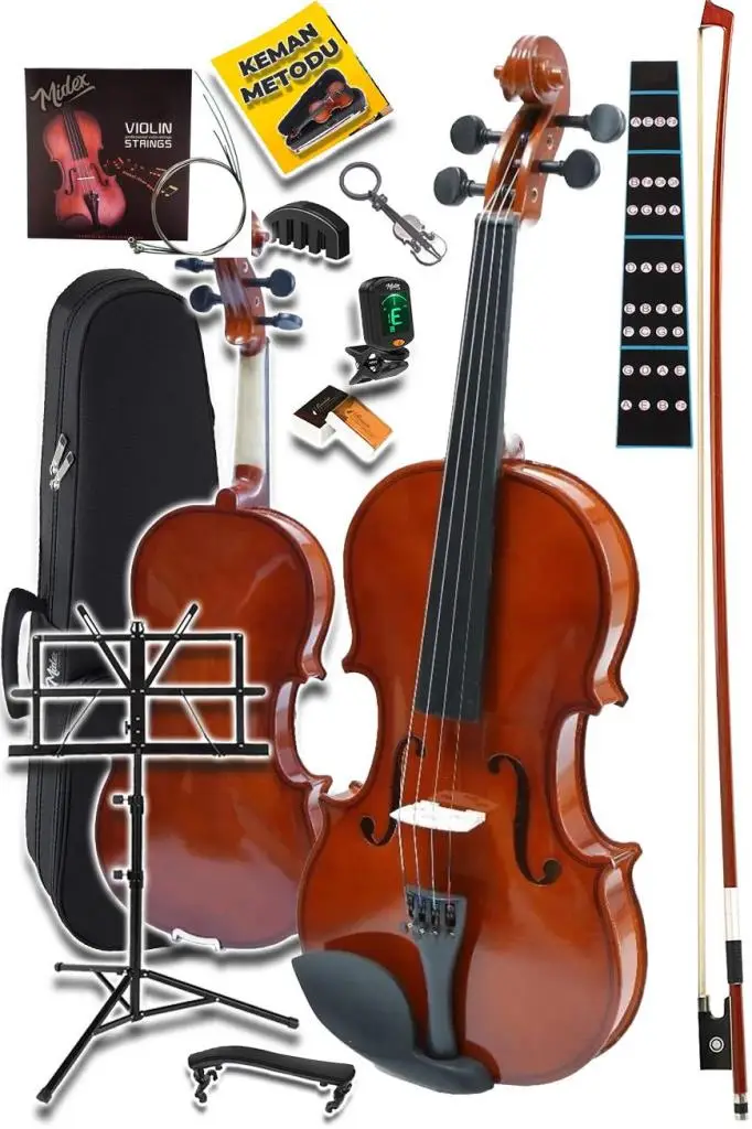 Midex CVL-744-NTYS Profesyonel 4/4 Full Keman Seti (Yastık Nota Sehpası Tuner Susturucu Reçine Çanta Tel Yay)