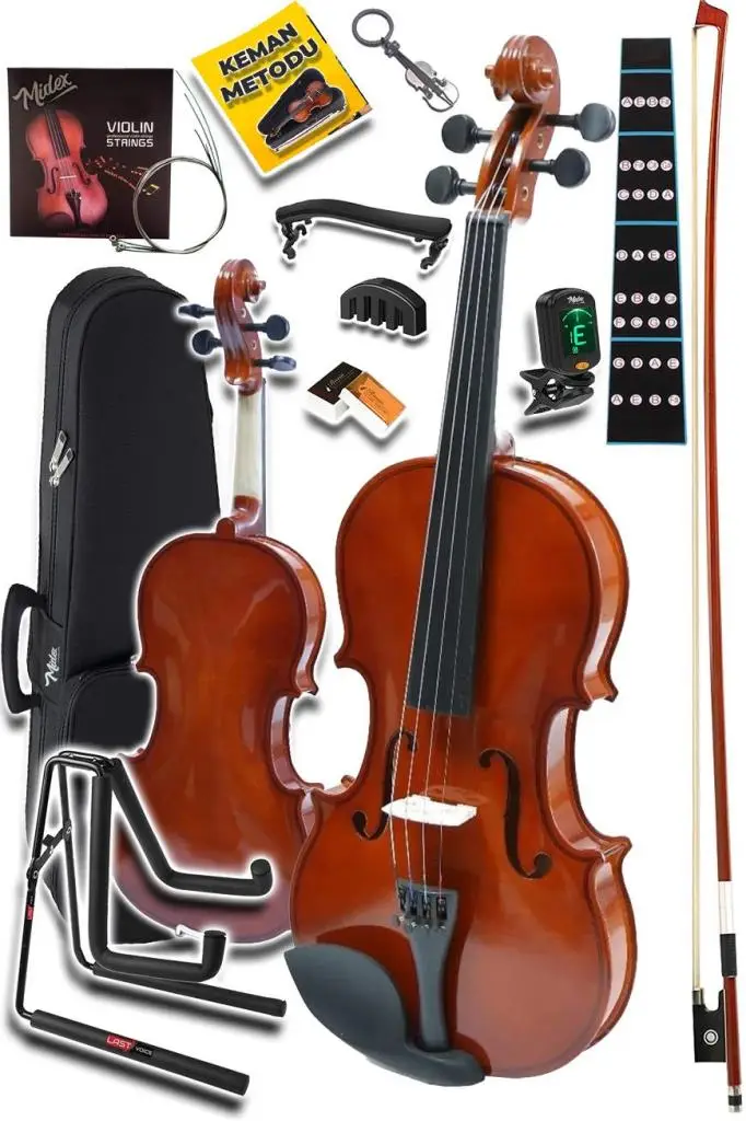 Midex CVL-744-STYS Profesyonel 4/4 Full Keman Seti (Yastık Stand Tuner Susturucu Reçine Çanta Tel Yay)