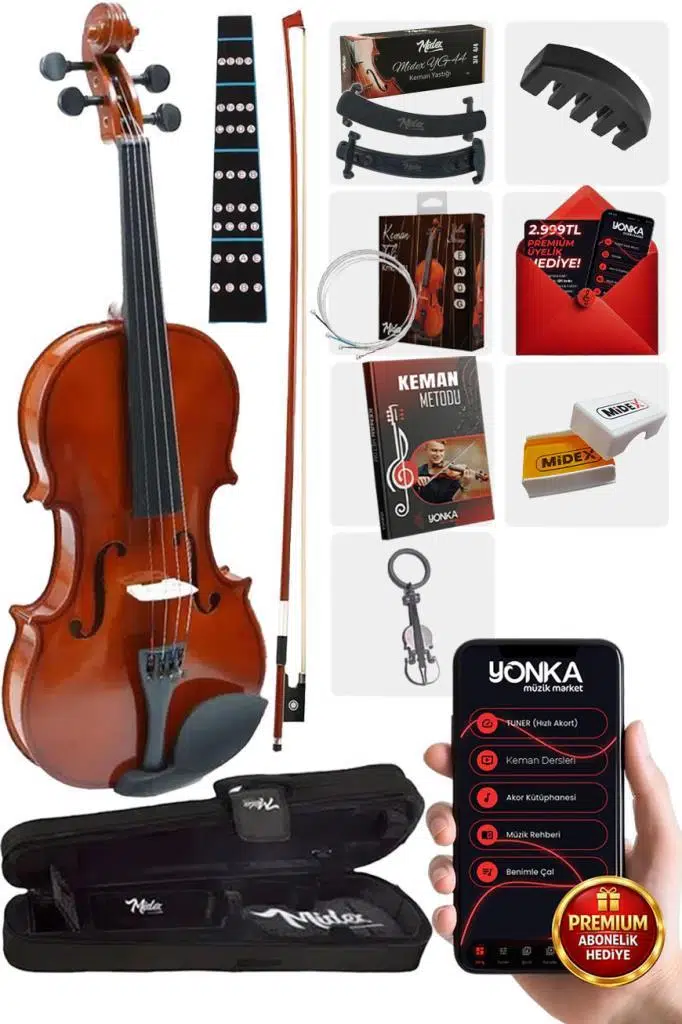 Midex CVL-744-TYS Profesyonel 4/4 Keman Seti (Yastık Tel Reçine Çanta Susturucu Yay)