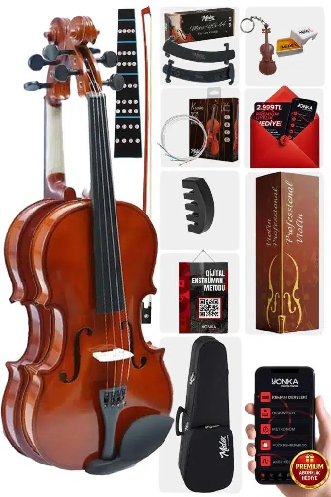 Midex CVL-744-TYS Profesyonel 4/4 Keman Seti (Yastık Tel Reçine Çanta Susturucu Yay)