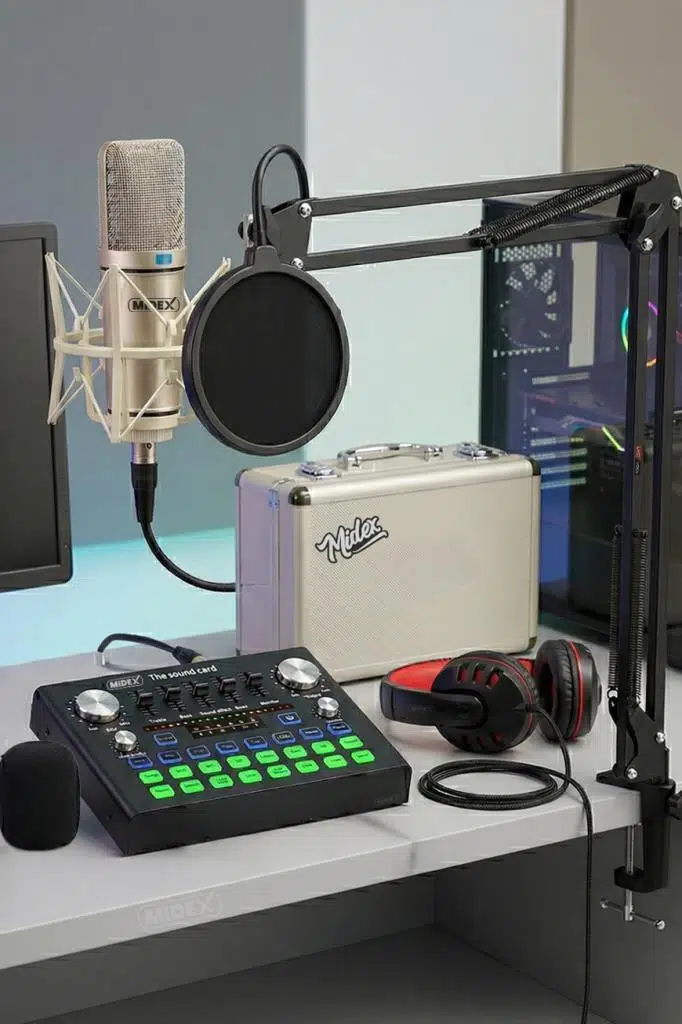 Midex CX1 Compact Set-2 Efektli Ses Kartı Mikrofon Stand Seti (PC ve Telefon)