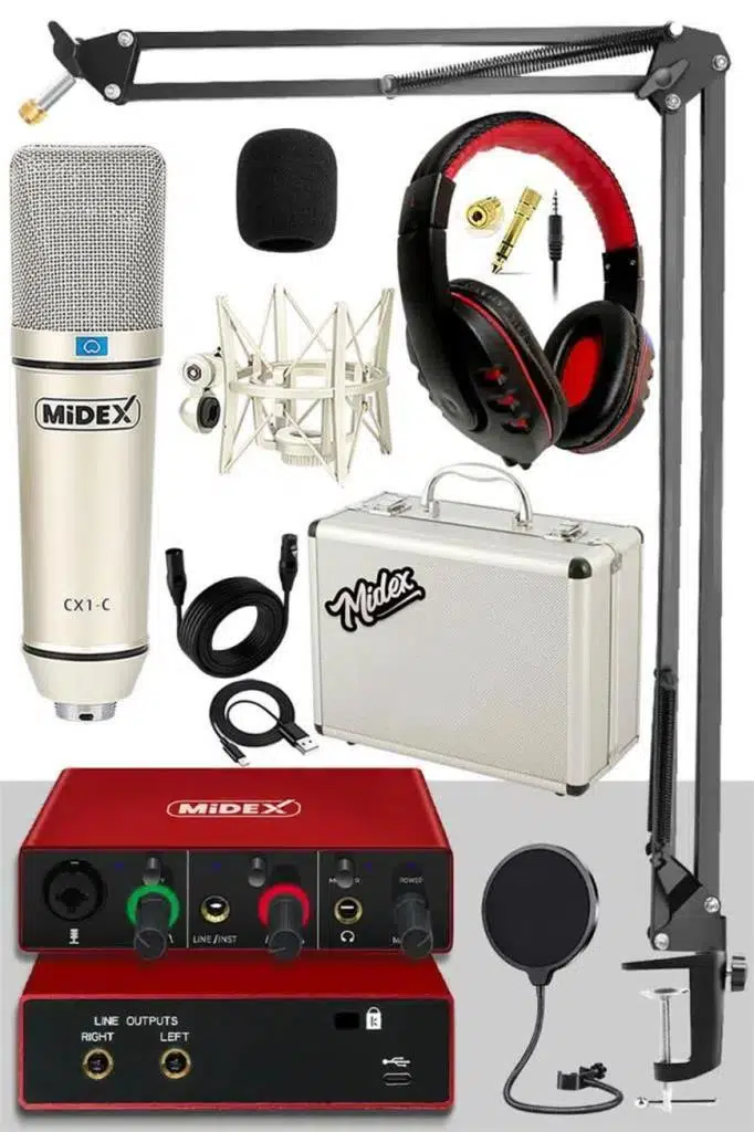 Midex CX1 Mikrofon + GLX-500 PRO Ses Kartı + RS-30 Stereo Kulaklık Kayıt Ekipmanı