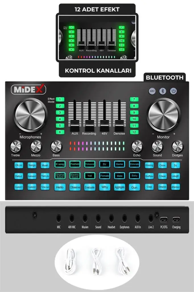 Midex CXN-30 Paket-12 VS20 Ses Kartlı Condenser Mikrofon Stand Kulaklık Seti