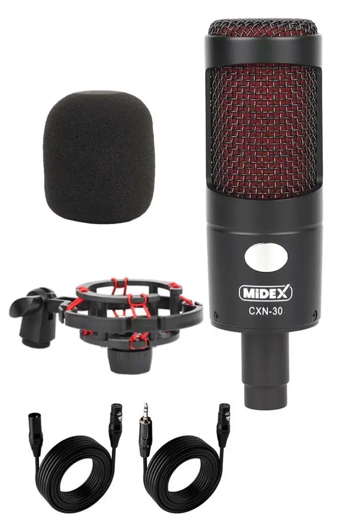 Midex CXN-30 Paket-7 Midi Klavye 5 Kanal Stüdyo Kayıt Mikserli Referans Monitörlü Condenser Mikrofon Seti