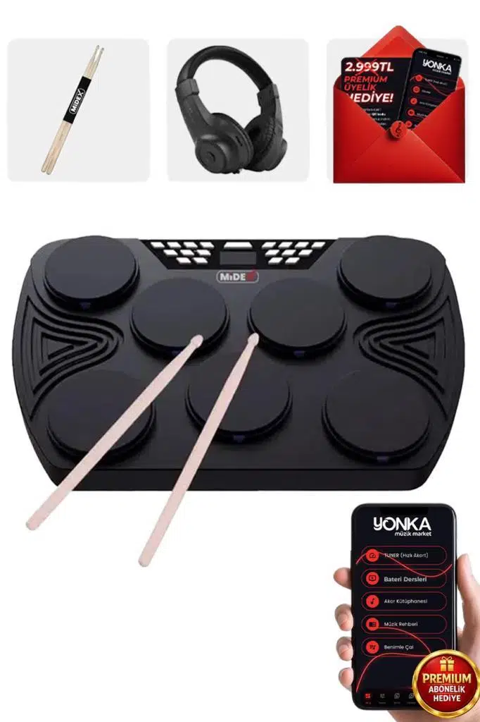 Midex DDX-105 Profesyonel Dijital Davul Şarjlı Elektronik Bateri Bluetooth (Kulaklık hediye)