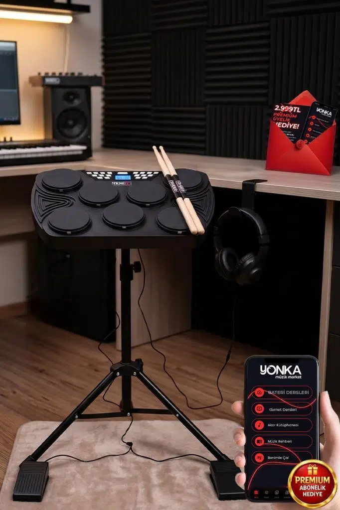 Midex DDX-105ST Profesyonel Standlı Dijital Davul Şarjlı Elektronik Bateri Bluetooth (Davul Stand Kulaklık Baget)