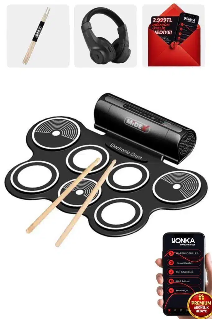 Midex DDX-70 Dijital Davul 7 Ped 2 Ayak Pedalı (Kulaklık Çubuklar Adaptör Full Set)
