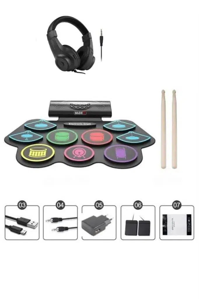 Midex DDX-75 Şarjlı Dijital Davul 9 Ped 2 Ayak Pedalı Bluetooth (Kulaklık Çubuklar Adaptör Full Set)