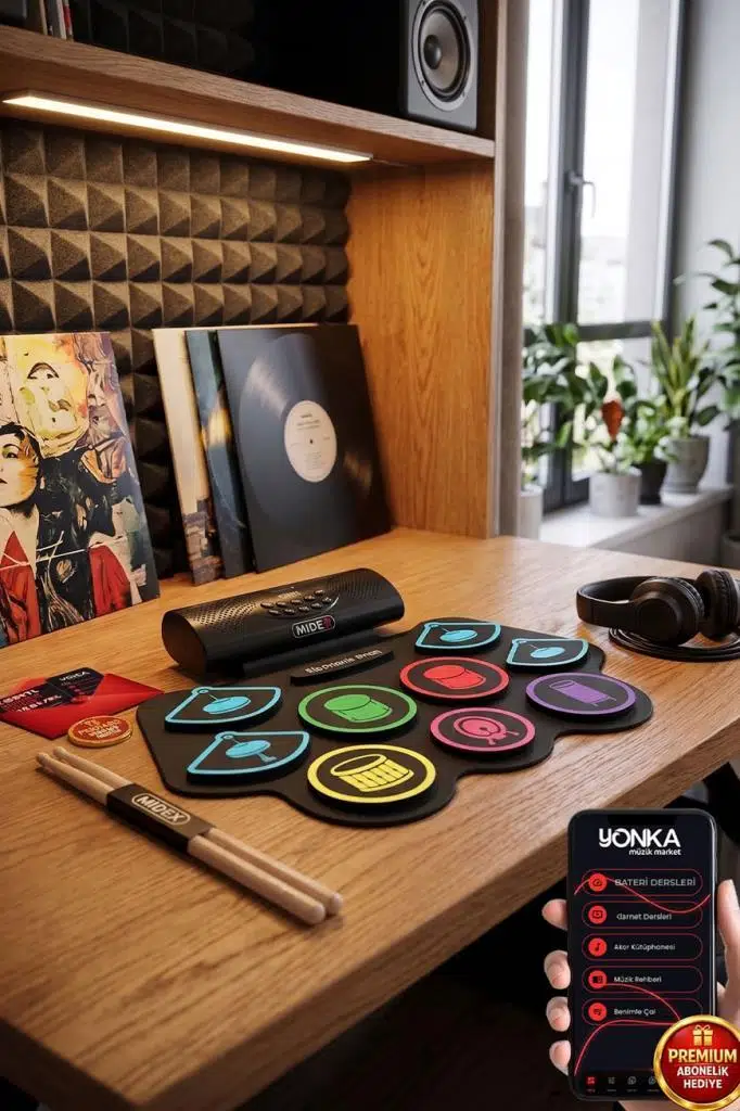 Midex DDX-75 Şarjlı Dijital Davul 9 Ped 2 Ayak Pedalı Bluetooth (Kulaklık Çubuklar Adaptör Full Set)