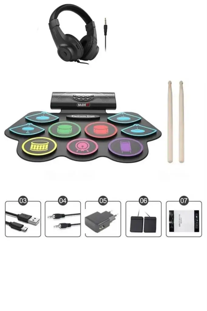 Midex DDX-75 Şarjlı Dijital Davul 9 Ped 2 Ayak Pedalı Bluetooth (Kulaklık Çubuklar Adaptör Full Set)