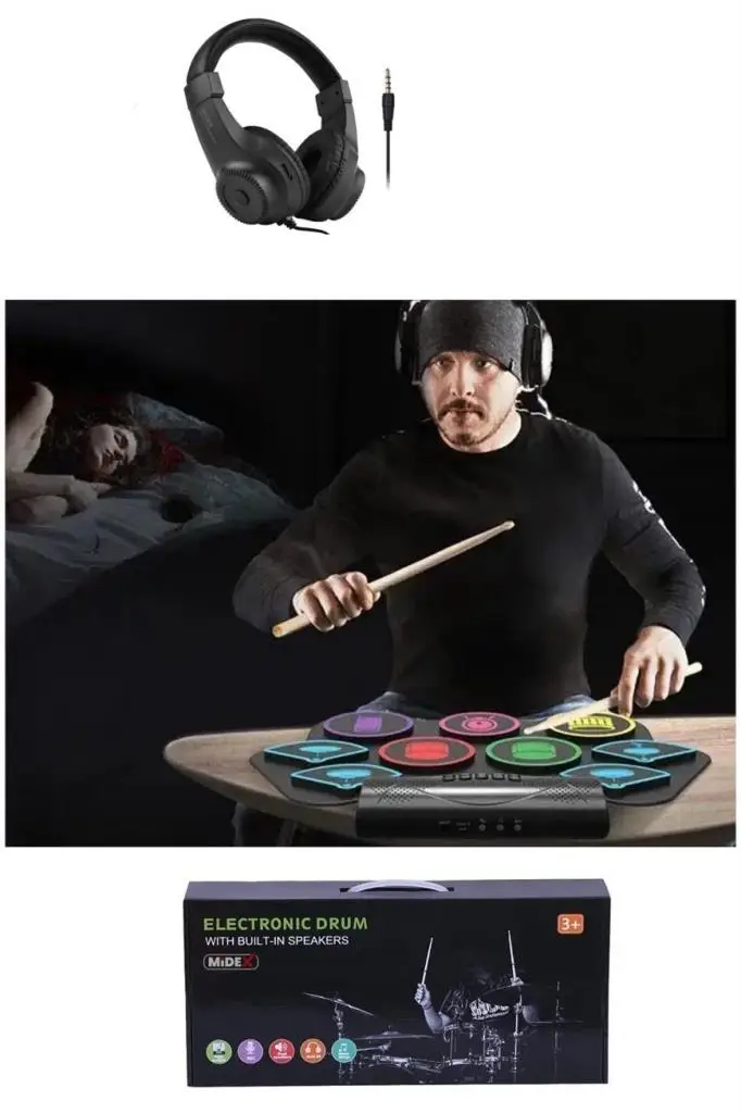Midex DDX-75 Şarjlı Dijital Davul 9 Ped 2 Ayak Pedalı Bluetooth (Kulaklık Çubuklar Adaptör Full Set)