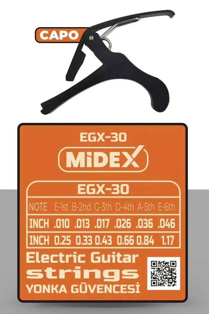 Midex EGX-30C Elektro Gitar Teli Takımı Pena ve Kapo (Capo) Seti