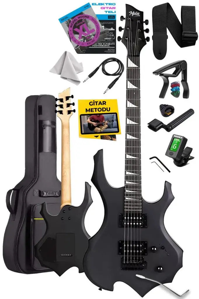 Midex Force Masif Ağaç Üst Seviye Elektro Gitar H-H Profesyonel Full Set Aksesuarlı