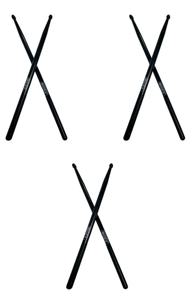 Midex GFK-801BK-3X 5A Bateri Baget Kırılmaz Polyemid Siyah Renk Davul Bageti 5A Drumsticks 6 Adet (3 Çift)