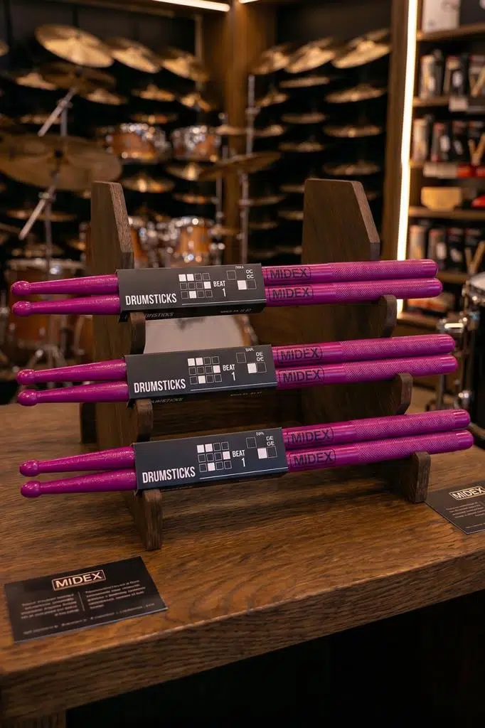 Midex GFK-801PU-3X 5A Bateri Baget Kırılmaz Polyemid Mor Renk Davul Bageti 5A Drumsticks 6 Adet (3 Çift)