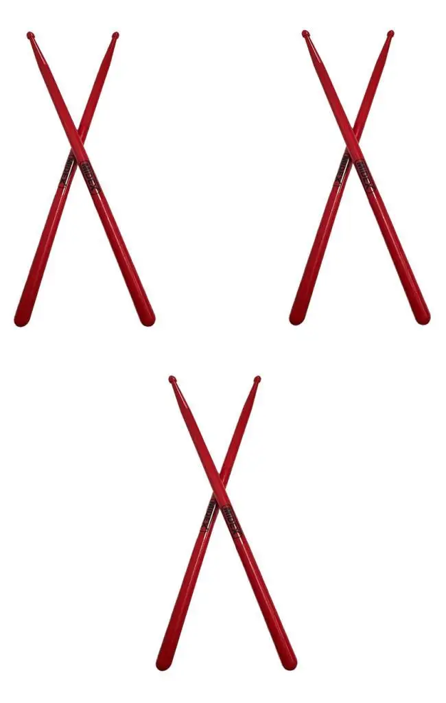Midex GFK-801RD-3X 5A Bateri Baget Kırılmaz Polyemid Kırmızı Renk Davul Bageti 5A Drumsticks 6 Adet (3 Çift)