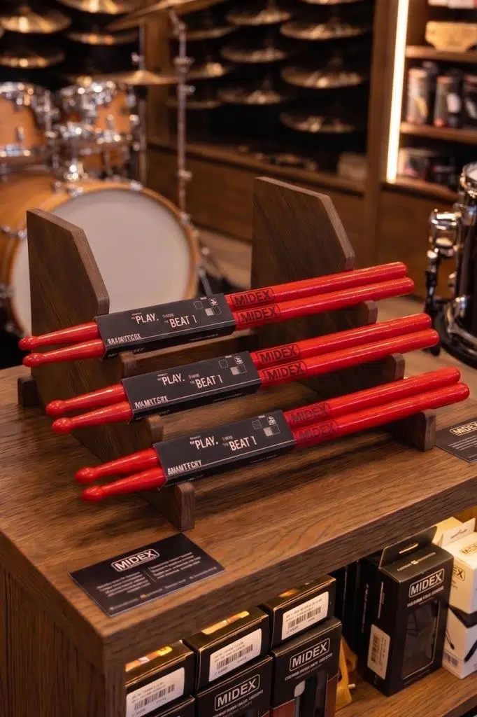 Midex GFK-801RD-3X 5A Bateri Baget Kırılmaz Polyemid Kırmızı Renk Davul Bageti 5A Drumsticks 6 Adet (3 Çift)