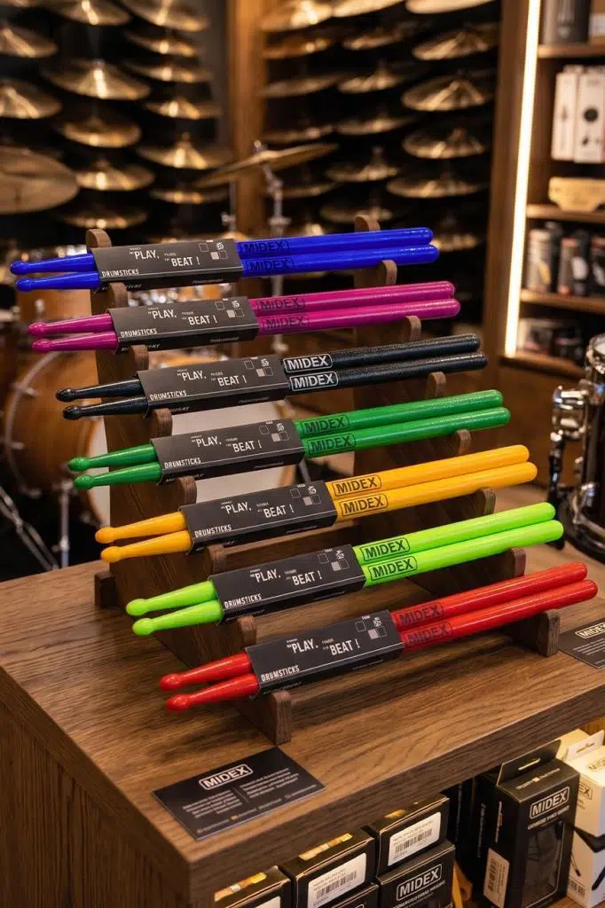 Midex GFK-801X 5A Bateri Baget Kırılmaz Polyemid Renkli Full Set Davul Bageti 5A Drumsticks 14 Adet (7 Çift)