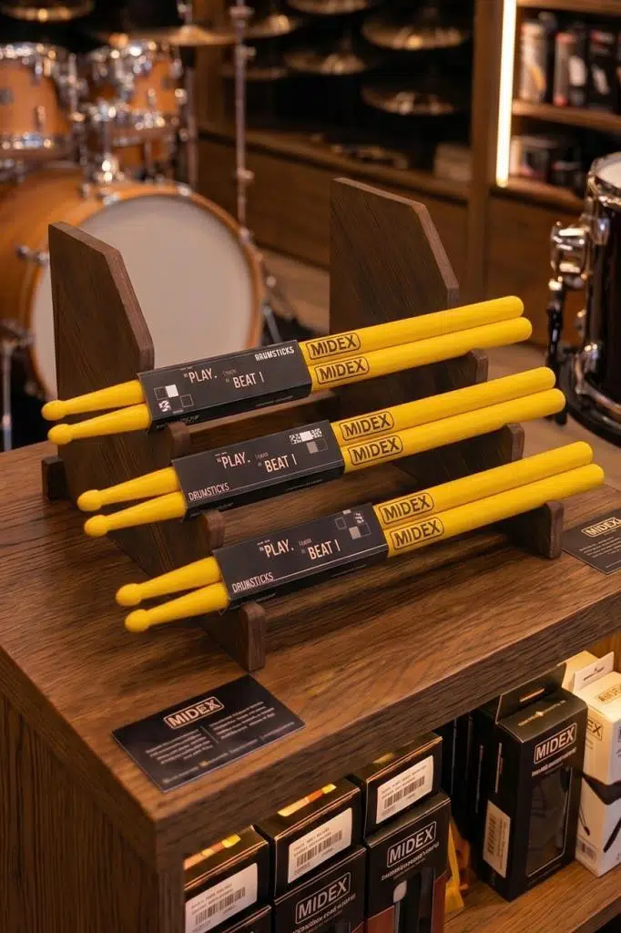 Midex GFK-801YL-3X 5A Bateri Baget Kırılmaz Polyemid Sarı Renk Davul Bageti 5A Drumsticks 6 Adet (3 Çift)