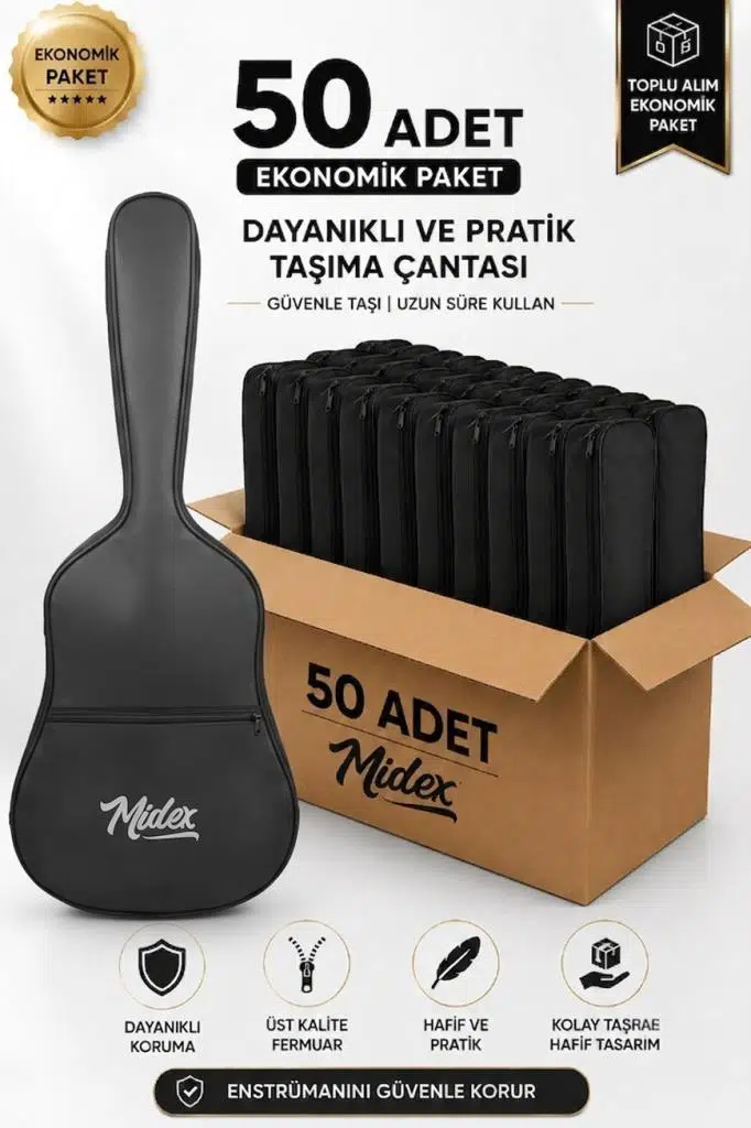 Midex GK-30E-50X Elektro Gitar Çantası 50'li Paket Kaliteli Siyah Kılıf (50 Adet)