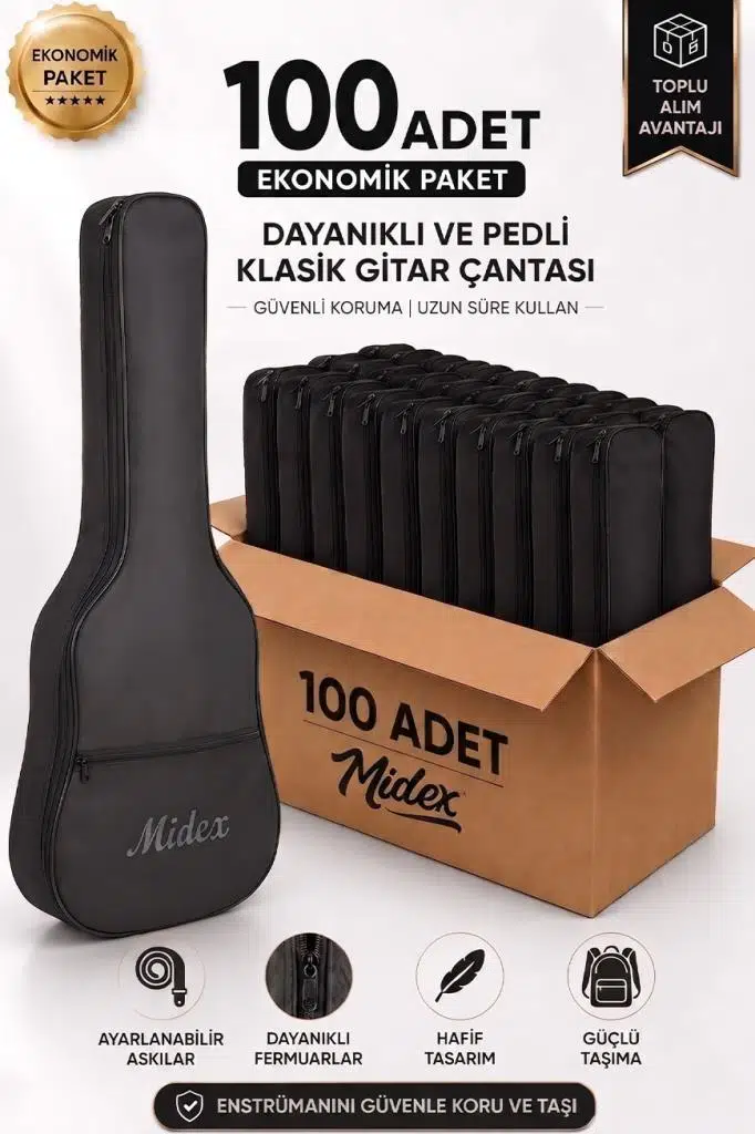 Midex GK-40K-100X Klasik Gitar Çantası 100'lü Paket Kaliteli Siyah Kılıf (100 Adet)