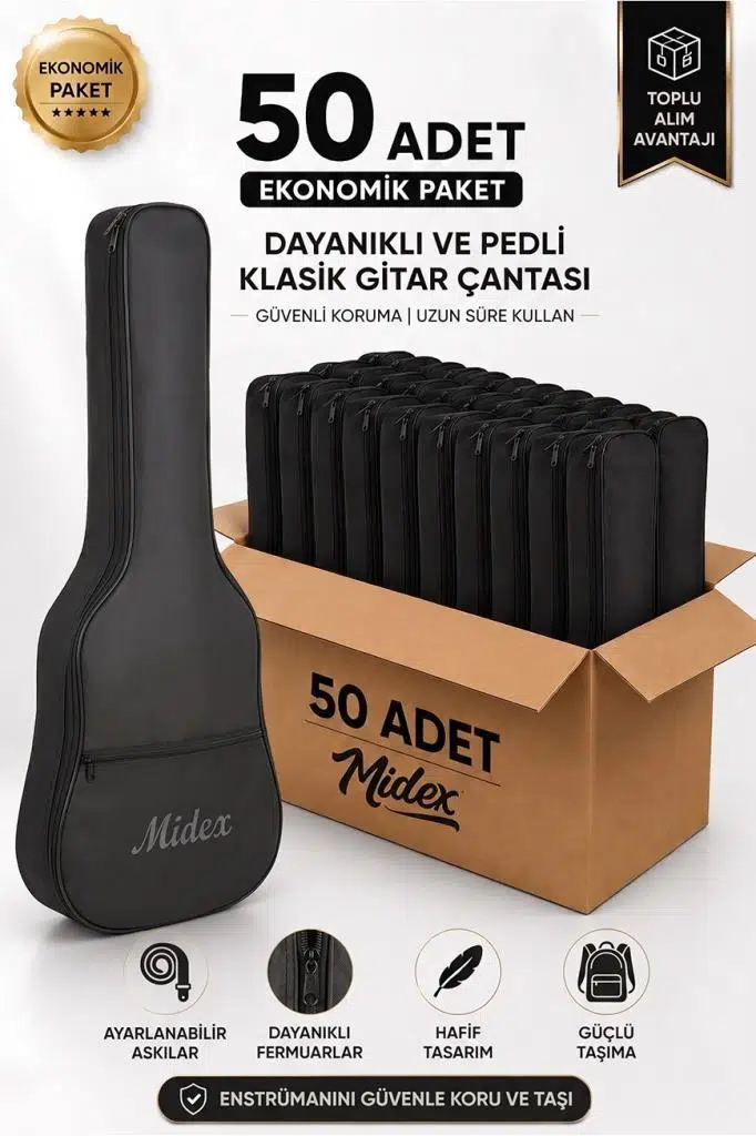 Midex GK-40K-50X Klasik Gitar Çantası 50'li Paket Kaliteli Siyah Kılıf (50 Adet)