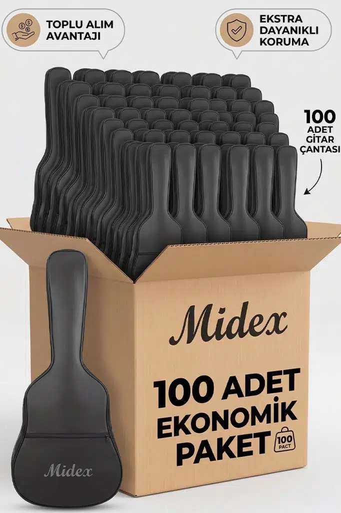 Midex GK-50A-100X Akustik Gitar Çantası 100'lü Paket Kaliteli Siyah Kılıf (100 Adet)