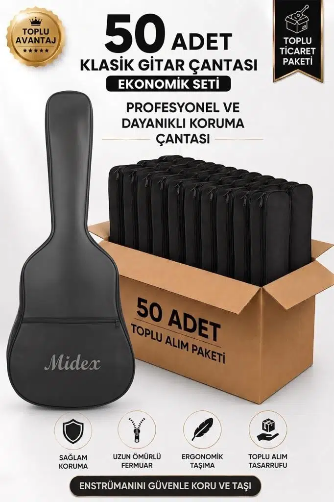 Midex GK-50A-50X Akustik Gitar Çantası 50'li Paket Kaliteli Siyah Kılıf (50 Adet)