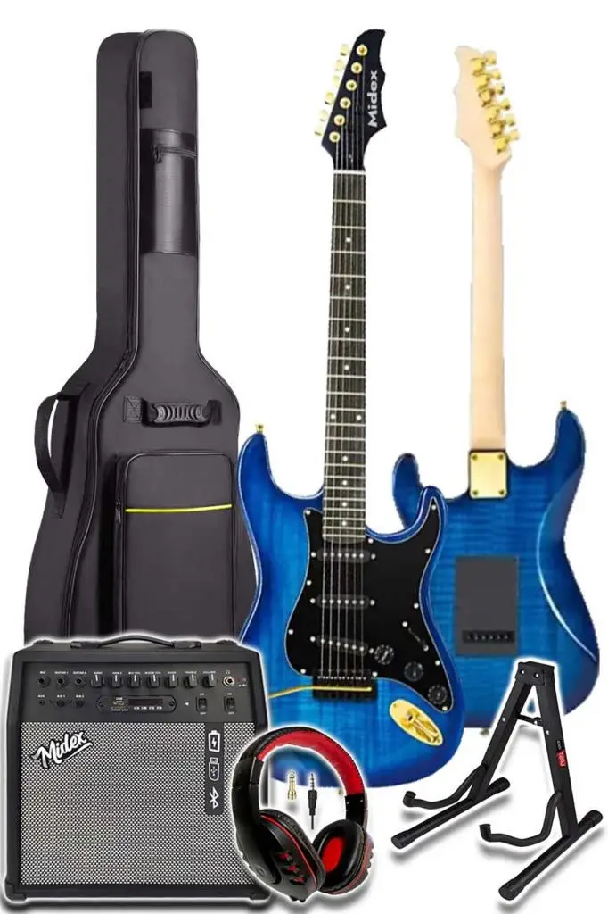 Midex GLC-40BL-50AMP Elektro Gitar Seti 50 WATT Şarjlı BT Amfi Kulaklık ve Full SET