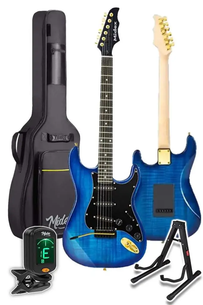Midex GLC-40BL Profesyonel Elektro Gitar Mavi (Stand Gigbag Askı Capo Tuner Pena Kablo Yedek Tel)